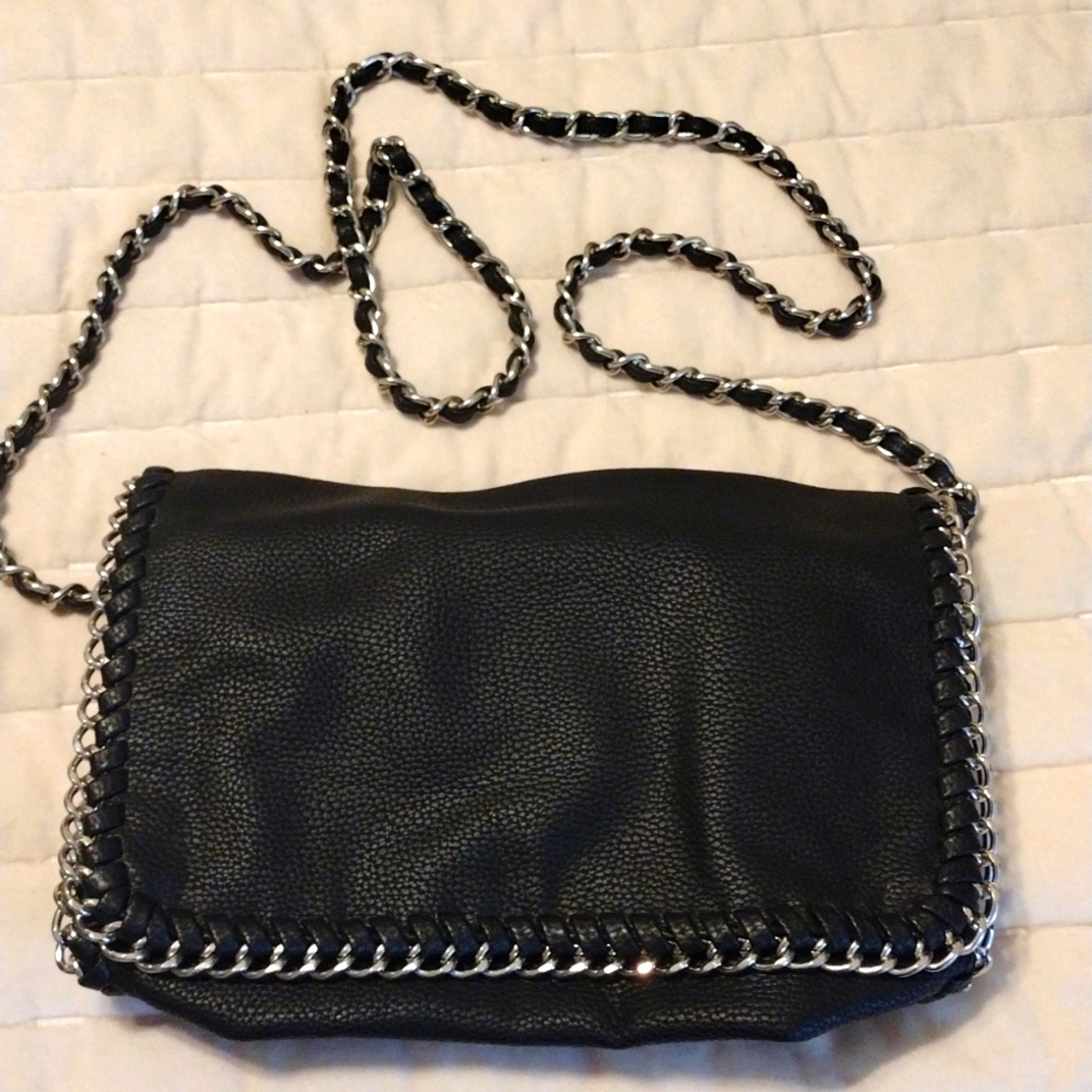 Forever 21 Black leather purse with silver chain accent